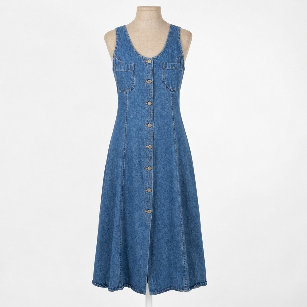 Vintage Y2K Corset Lace Up Denim Maxi Dress Size S Cottagecore Western Prairie